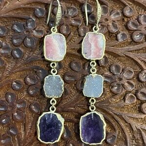 Elegant Pink, Blue, and Purple Stone Drop Earrings